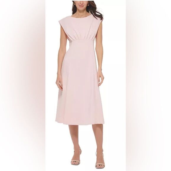 Calvin Klein Women's Pleated-Bodice Empire-Waist Midi Dress size 0P D2 - Picture 1 of 13